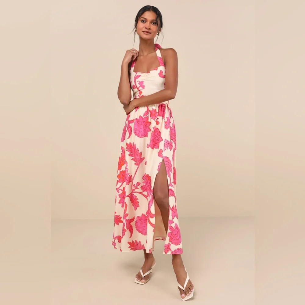 Lulu's Pink Floral Maxi Dress - Picture 3 of 5